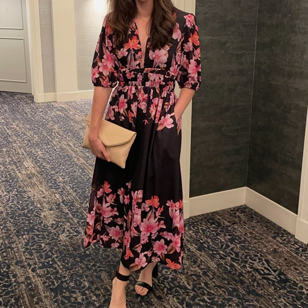 Floral Black and Pink Women's Dress